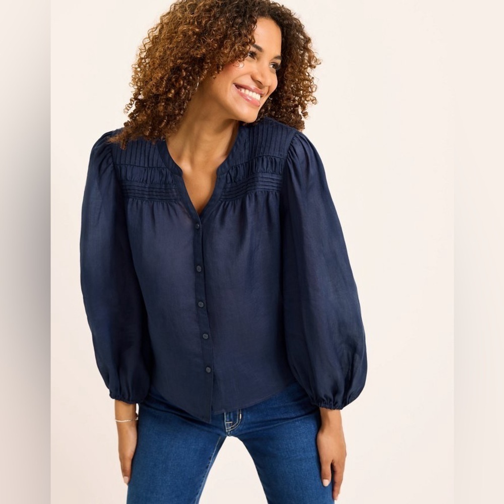 Tommy Bahama Palm Breeze Pintuck Blouse Sheer Navy Medium